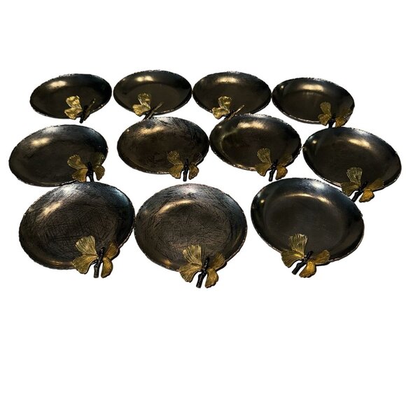 MichaelAram Butterfly Ginkgo Silver Stainless Steel Round Trinket Tray ONE PIECE - Picture 1 of 8